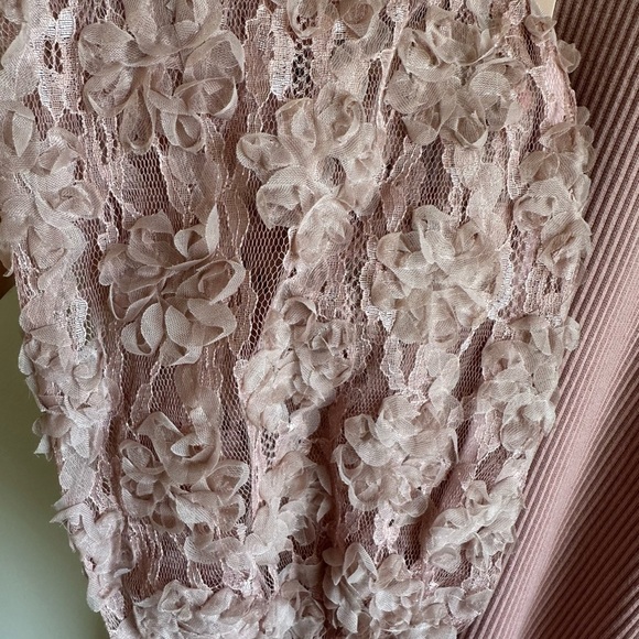 NWT Grace + Emma Mauve/Light Pink Mesh Sleeve Ribbed Top Long Sleeve Medium - Picture 6 of 9
